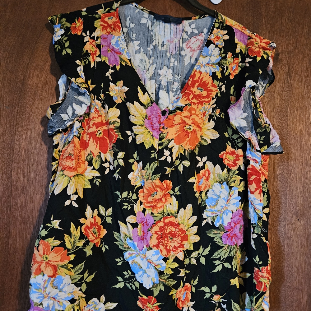 RACHEL Rachel Roy Orange Floral Ruffled Sleeveless Blouse
